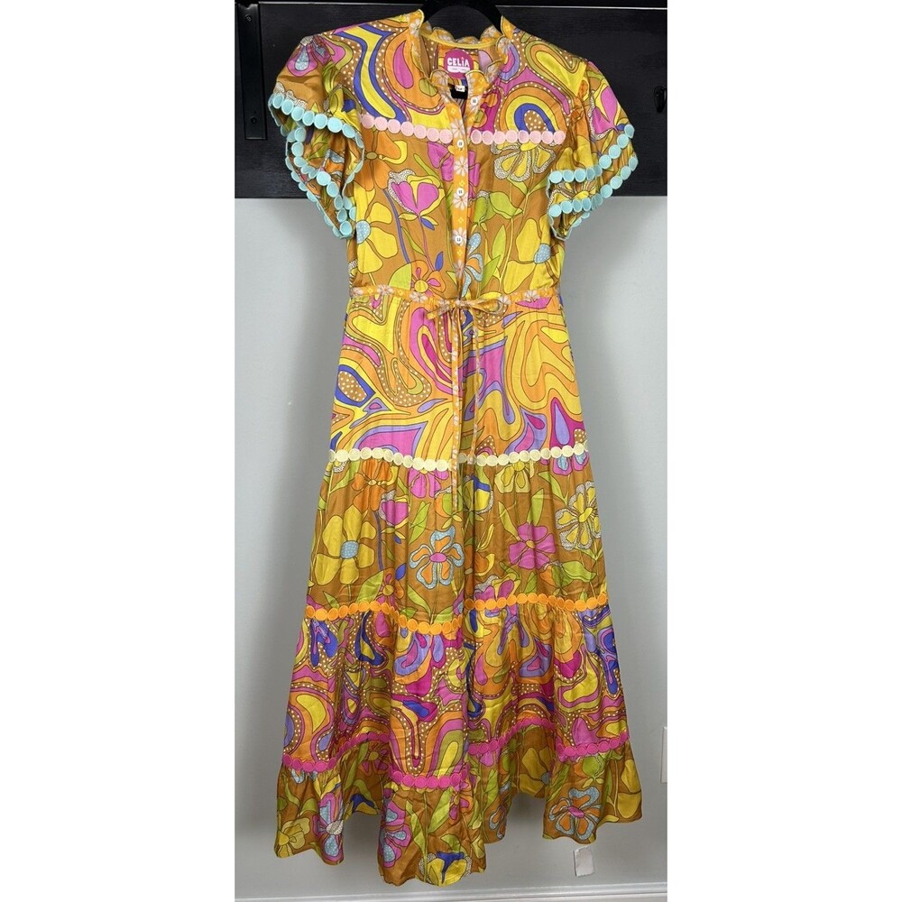 CELIA B Women's Boho Festival Maxi Colorful Printed Dress Size M